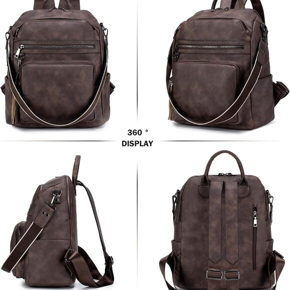 NWOT! Brown Faux Leather Backpack Tote Shoulder Bag with Tassel & Detach. Strap main image 14